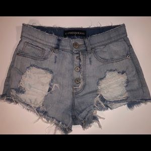 Express High- Waisted Distressed Light Wash Short